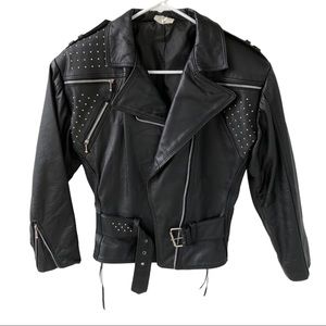 Women's Black Leather Stud Zipper Jacket says Size 8 but I would say 6